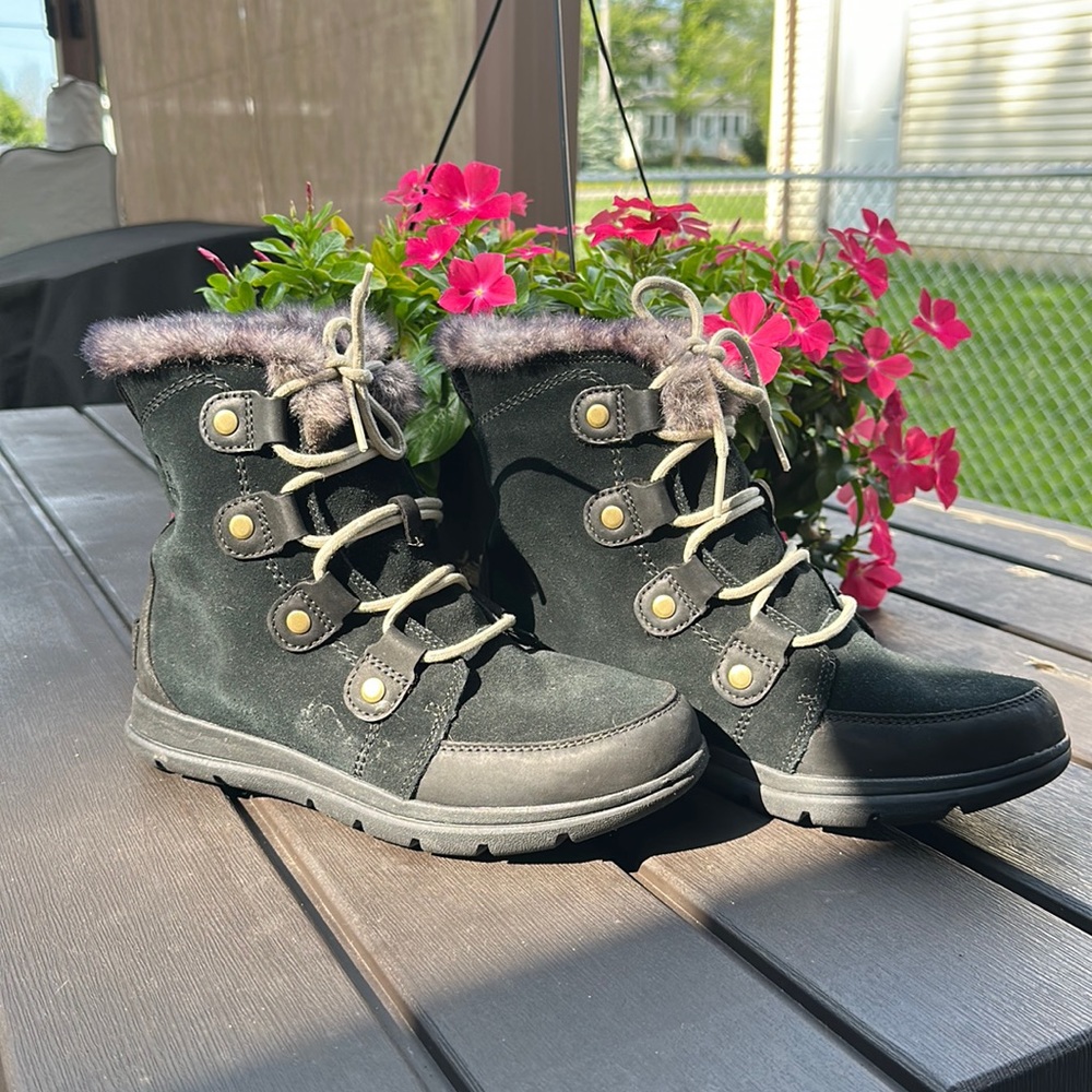 Sorel Women Explorer Joan Black Dark Stone 9 Boots Shoes